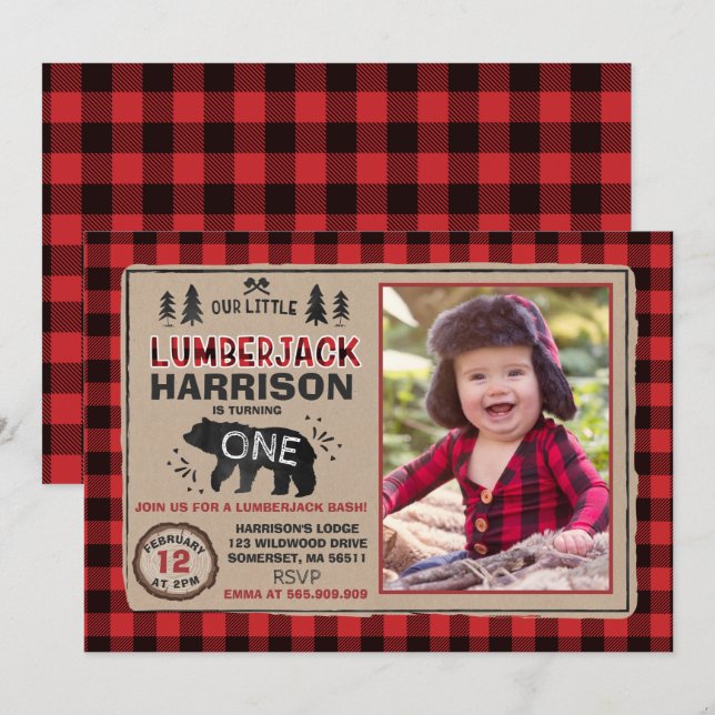 Lumberjack Birthday Invitation Lumberjack Party (Front/Back)