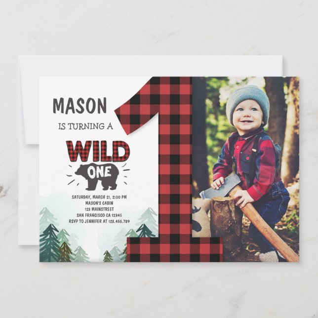 Lumberjack Birthday Invitation Woodland Birthday (Front)