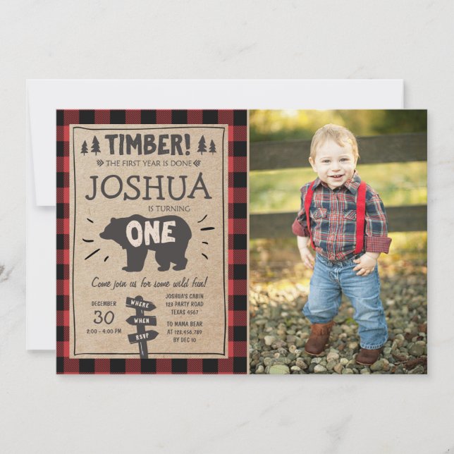 Lumberjack Birthday Invitation Woodland Birthday (Front)