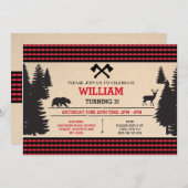 Lumberjack Birthday Invite Red Woodland Invitation (Front/Back)