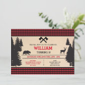 Lumberjack Birthday Invite Red Woodland Invitation (Standing Front)