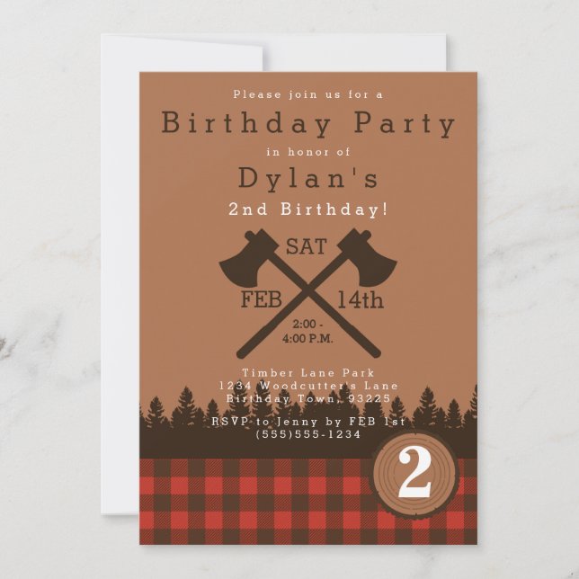 Lumberjack Birthday Party Invitation (Front)