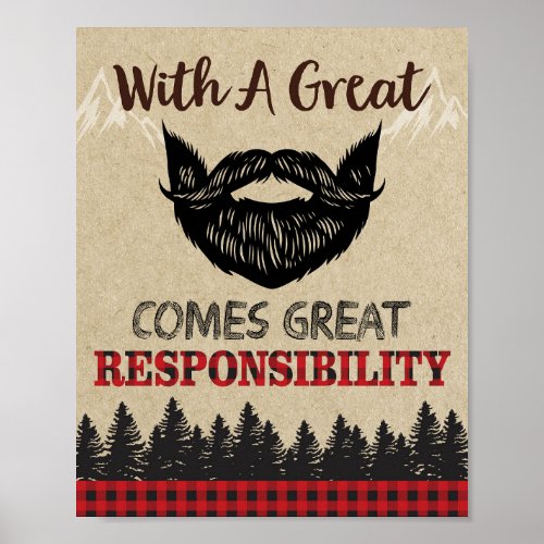 Lumberjack Birthday Party Sign Great Beard Poster