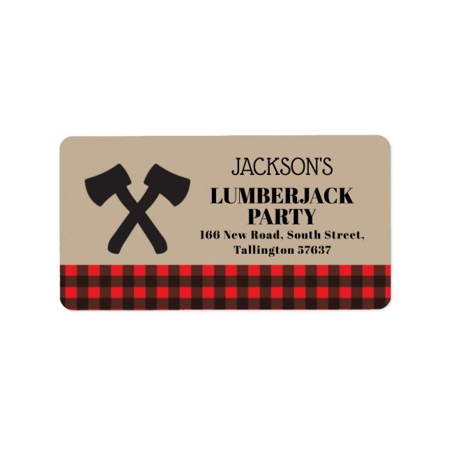 Lumberjack Birthday Red Plaid Party Address Labels (Front)