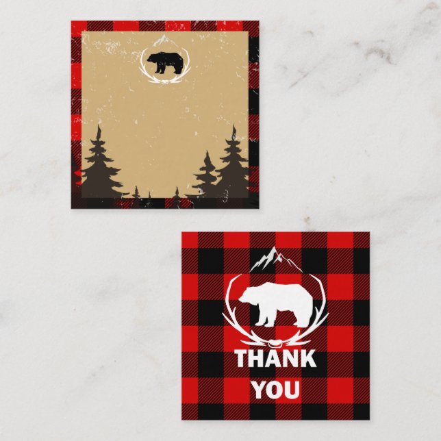 Lumberjack Birthday Thank you Note Card (Front/Back)