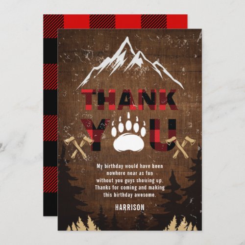 Lumberjack Birthday Wood Thank You Card