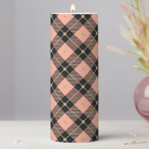 Lumberjack Black Coral PInk Plaid Pillar Candle