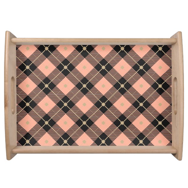 Lumberjack Black Coral PInk Plaid  Serving Tray (Front)