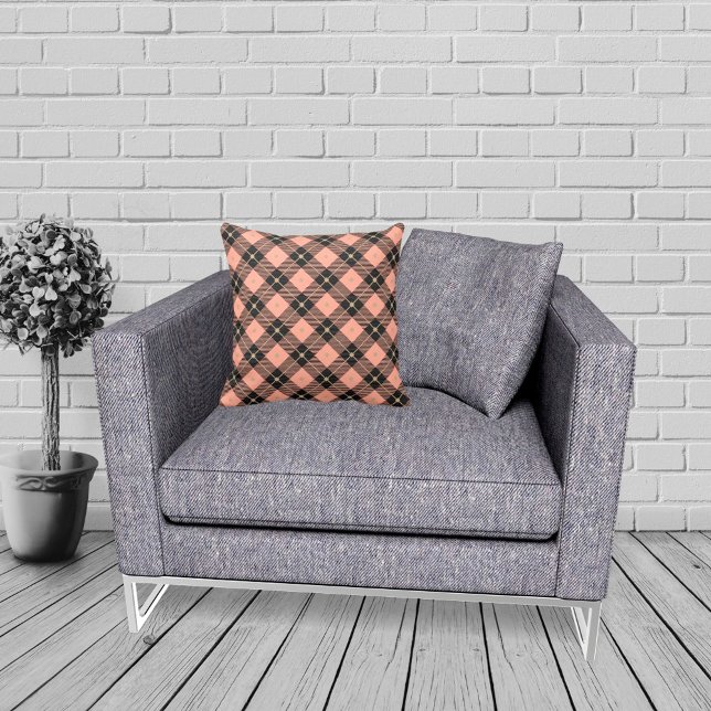 Lumberjack Black Coral PInk Plaid   Throw Pillow (Creator Uploaded)