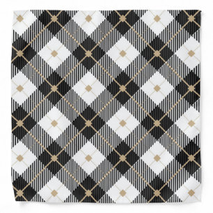 Lumberjack Black White Plaid Pattern Bandana