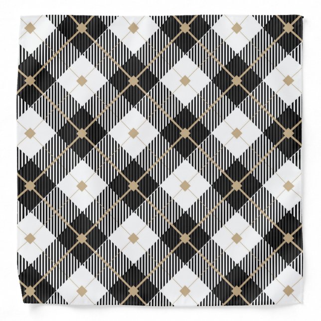 Lumberjack Black  White Plaid Pattern Bandana (Front)