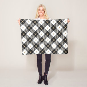 Lumberjack Black White Plaid Pattern Fleece Blanket