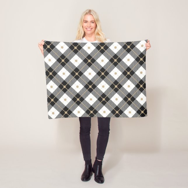 Lumberjack Black  White Plaid Pattern Fleece Blanket (In Situ)
