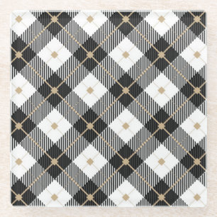 Lumberjack Black White Plaid Pattern Glass Coaster