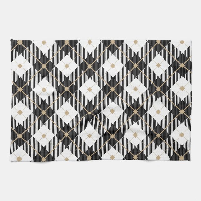 Lumberjack Black  White Plaid Pattern Kitchen Towel (Horizontal)