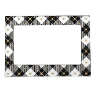Lumberjack Black  White Plaid Pattern Magnetic Frame