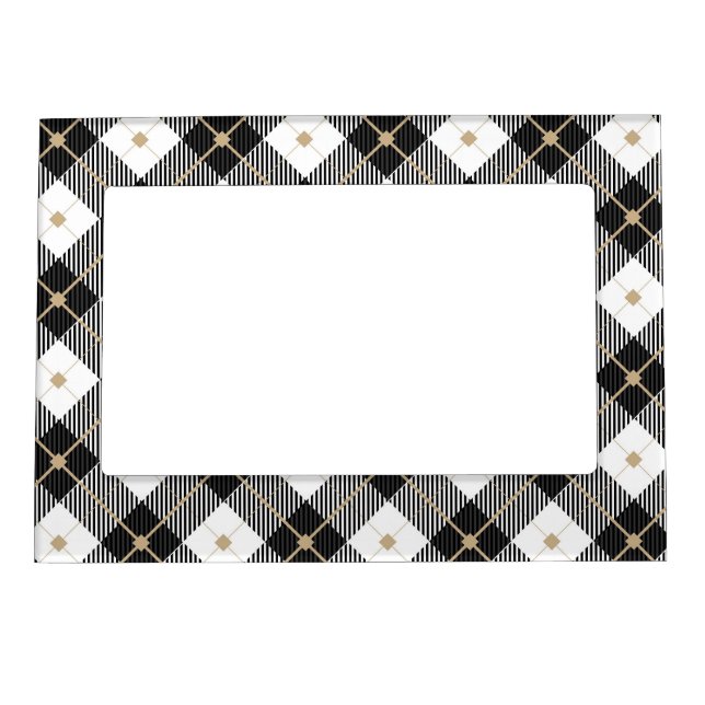 Lumberjack Black  White Plaid Pattern Magnetic Frame (Front)
