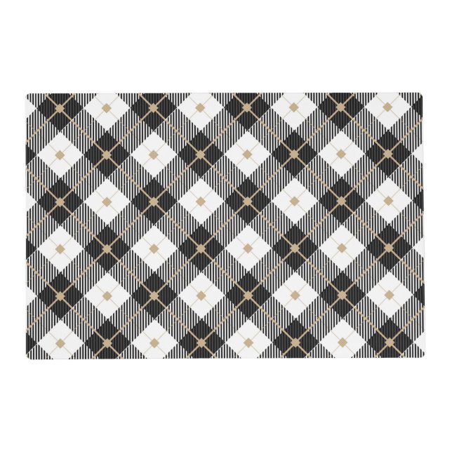 Lumberjack Black White Plaid Pattern Placemat (Back)