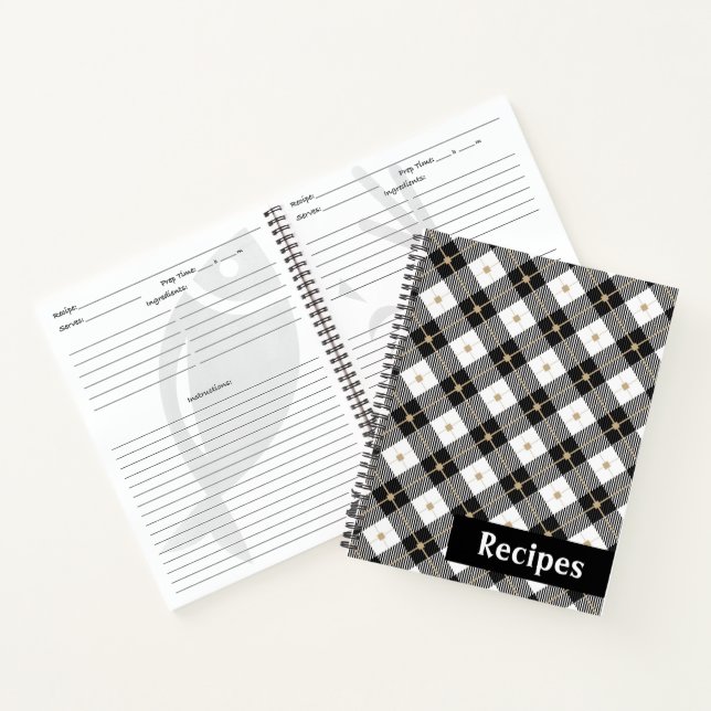 Lumberjack Black White Plaid Pattern Recipe Notebook (Inside)