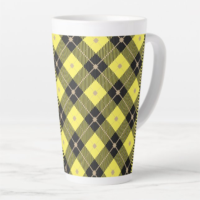 Lumberjack Black Yellow  Plaid Pattern Latte Mug (Right Angle)