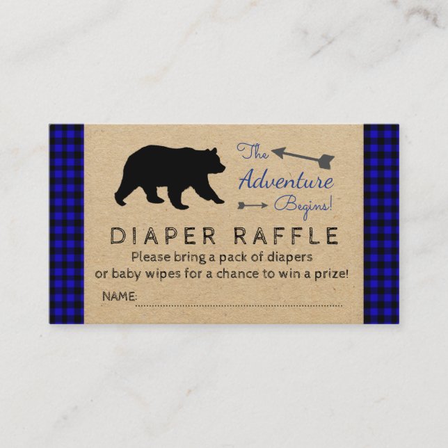 Lumberjack Blue Buffalo Plaid Diaper Raffle Ticket Enclosure Card (Front)