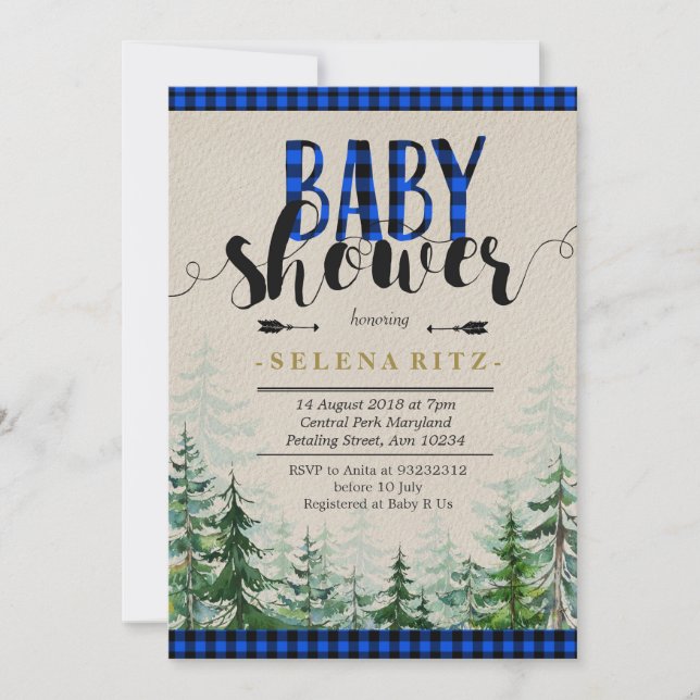 Lumberjack Blue Plaid Boy Baby Shower Invitation (Front)