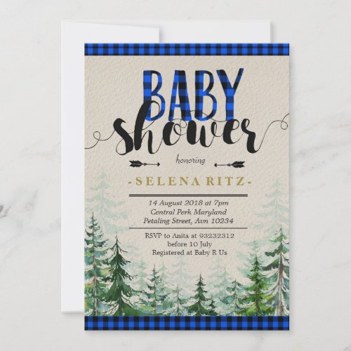 Lumberjack Blue Plaid Boy Baby Shower Invitation