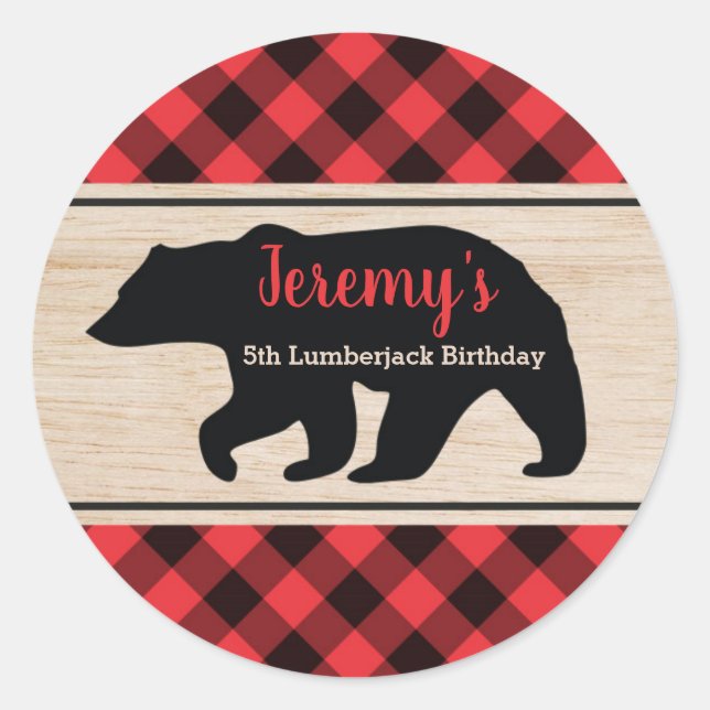 Lumberjack Boy Birthday Party Favor Sticker (Front)