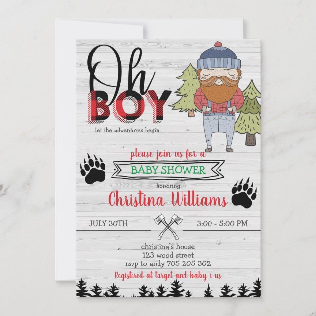 Lumberjack Boy Flannel Buffalo Plaid Baby Shower Invitation (Front)
