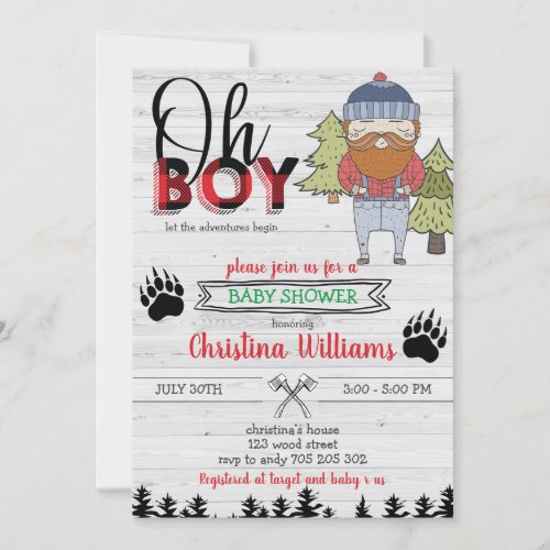 Lumberjack Boy Flannel Buffalo Plaid Baby Shower Invitation