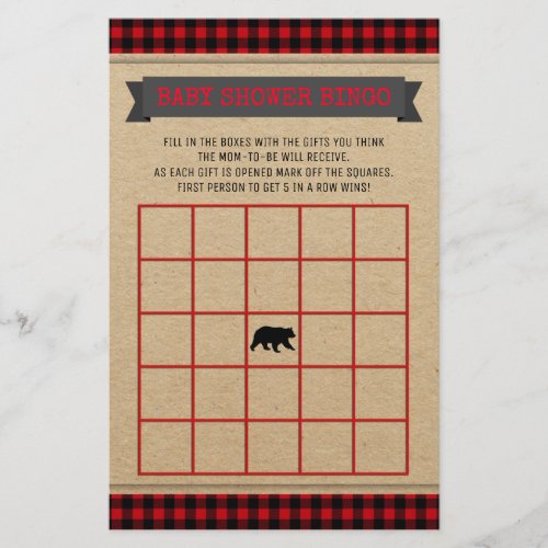 Lumberjack Boys Baby Shower Bingo Card