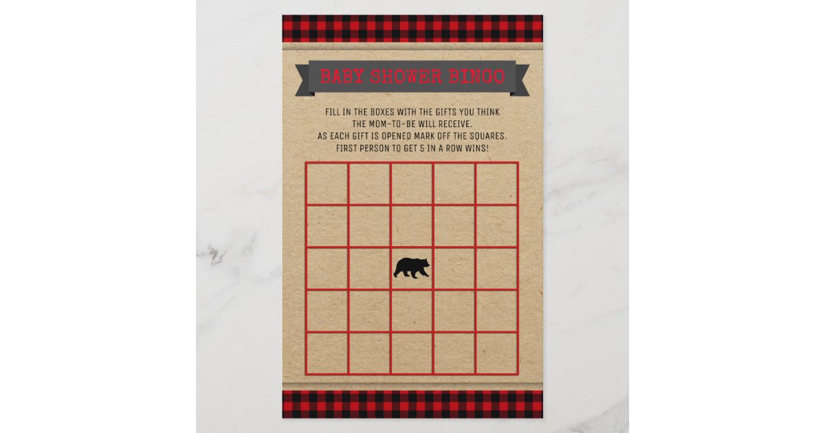 Lumberjack Boys Baby Shower Bingo Card | Zazzle
