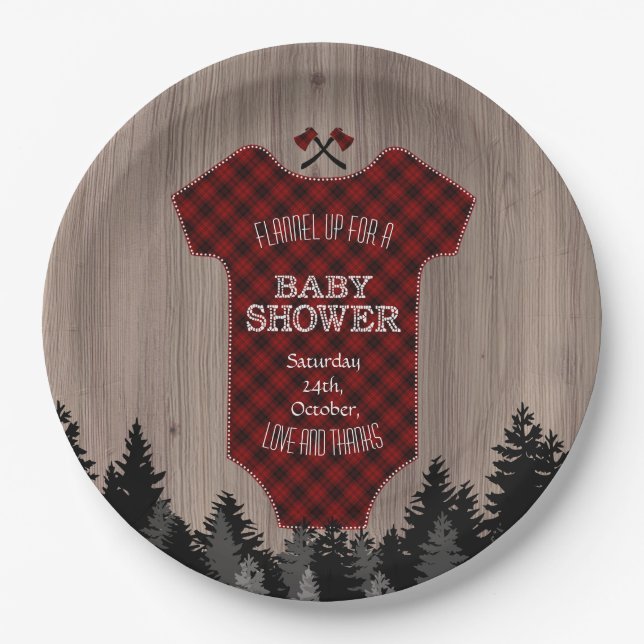 Lumberjack Buffalo Baby Suit Barn Baby Shower Paper Plates (Front)