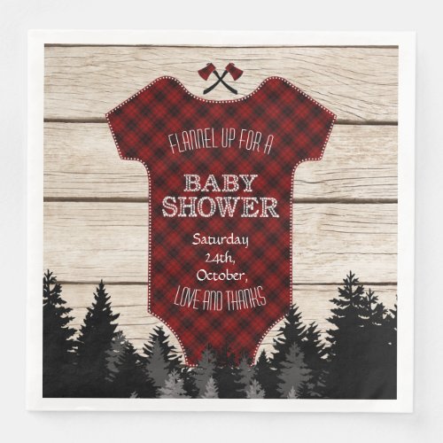 Lumberjack Buffalo Baby Suit Wood Baby Shower Paper Dinner Napkins