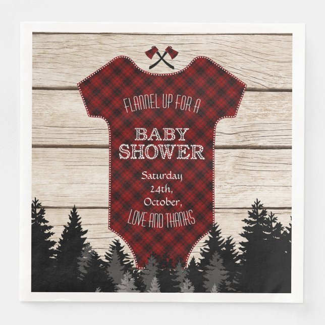 Lumberjack Buffalo Baby Suit Wood Baby Shower Paper Dinner Napkins (Front)