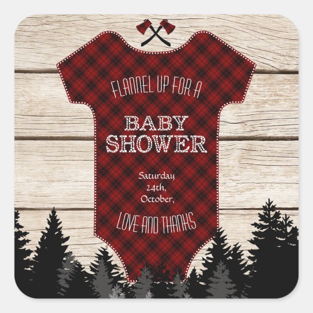 Lumberjack Buffalo Baby Suit Wood Baby Shower Square Sticker (Front)