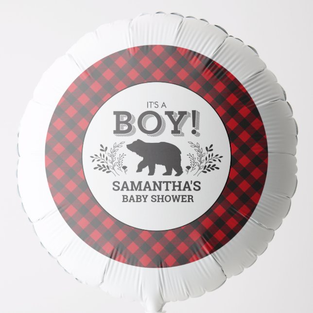 Lumberjack Buffalo Check Baby Shower Balloon (Front)