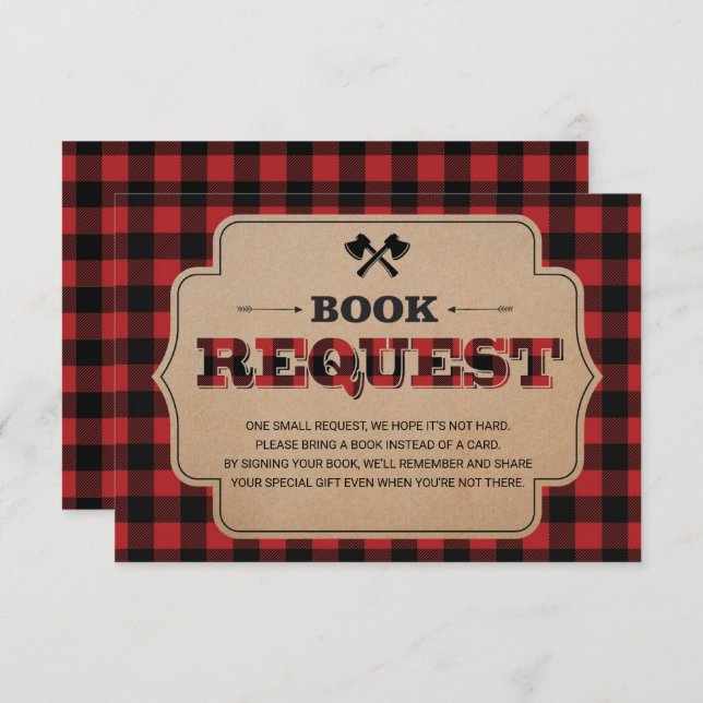 Lumberjack Buffalo Plaid Baby Shower Book Request Enclosure Card (Front/Back)