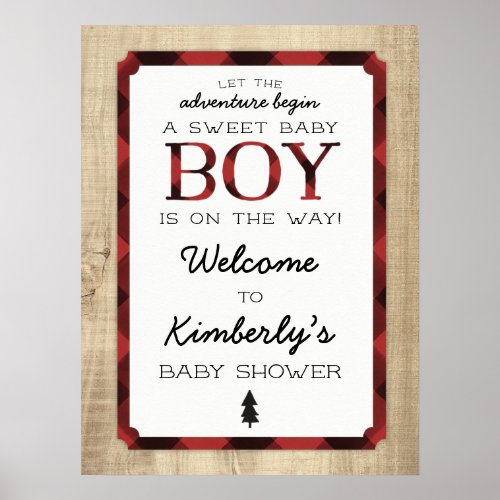 Lumberjack Buffalo Plaid Baby Shower Welcome  Poster