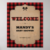 Lumberjack Buffalo Plaid Baby Shower Welcome Sign