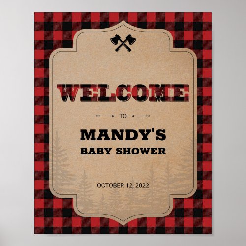Lumberjack Buffalo Plaid Baby Shower Welcome Sign