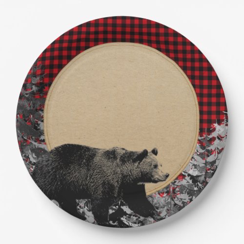Lumberjack Buffalo Plaid Bear Rustic Cabin Paper Plates