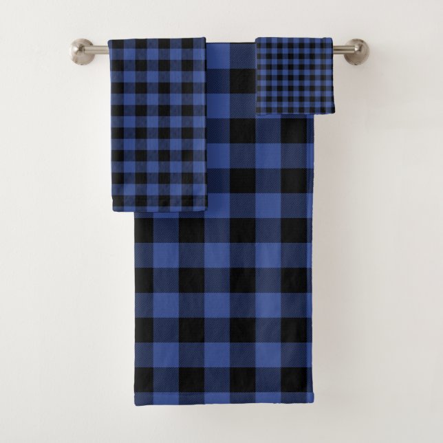 Lumberjack Buffalo Plaid Blue Flannel Man Bath Towel Set (Insitu)