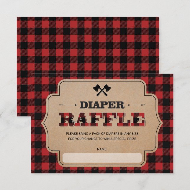 Lumberjack Buffalo Plaid Boy Diaper Raffle Ticket Enclosure Card (Front/Back)