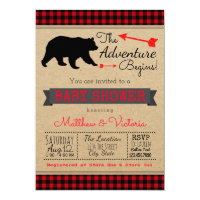 Lumberjack Buffalo Plaid Boys Bear Baby Shower Card