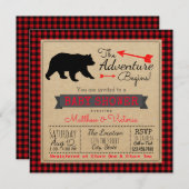 Lumberjack Buffalo Plaid Boys Bear Baby Shower Invitation (Front/Back)