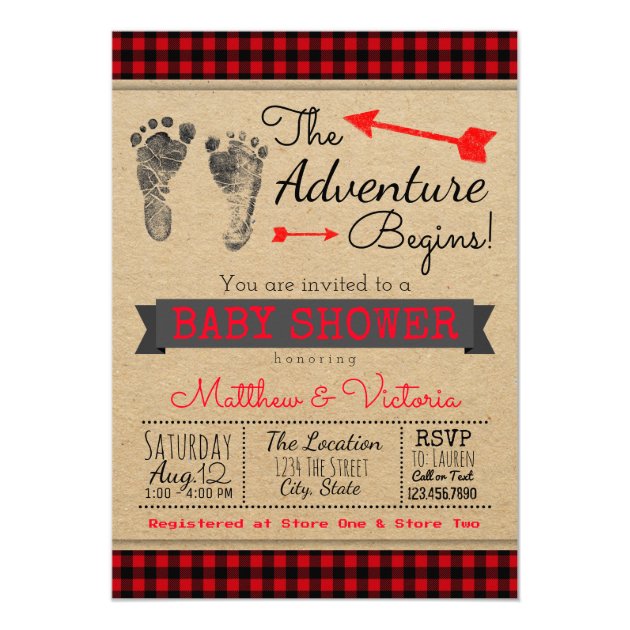 Lumberjack Buffalo Plaid Boys Boho Baby Shower Invitation