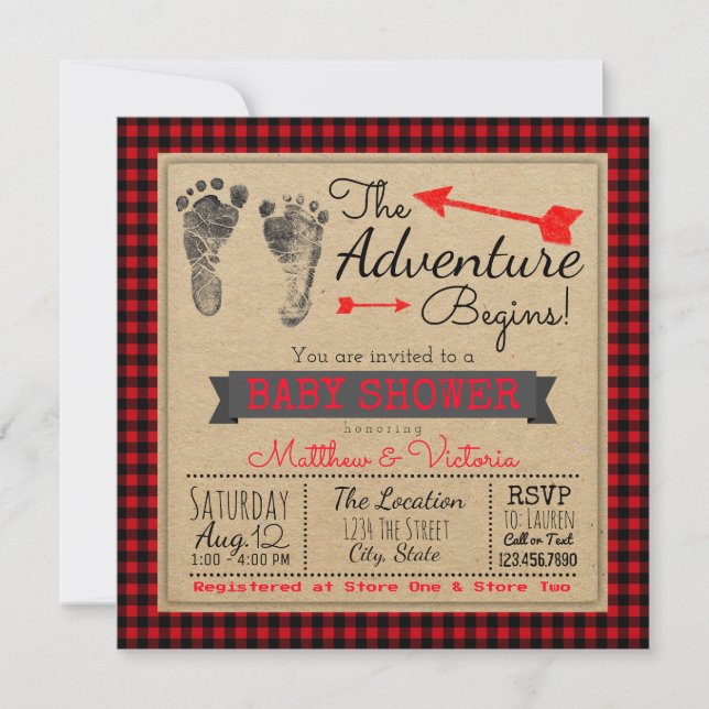 Lumberjack Buffalo Plaid Boys Boho Baby Shower Invitation (Front)