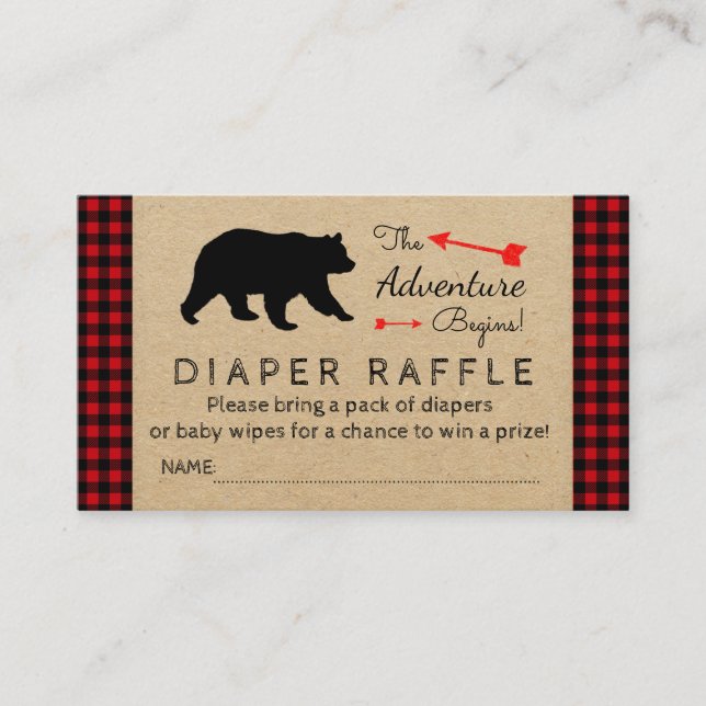 Lumberjack Buffalo Plaid Boys Diaper Raffle Ticket Enclosure Card (Front)