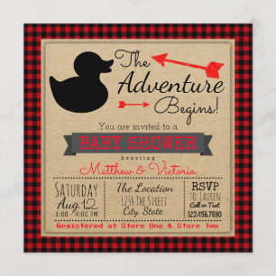 Lumberjack Buffalo Plaid Boys Duck Baby Shower Invitation